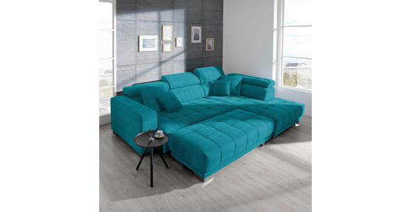 ECKSOFA in Mikrofaser Türkis  301/207 cm  - Türkis/Chromfarben, Design, Textil/Metall (301/207cm) - Xora