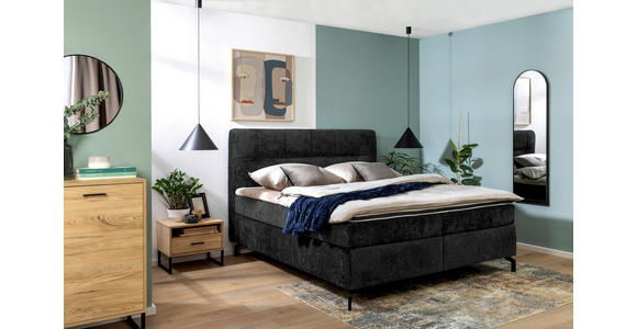 BOXSPRINGBETT 180/200 cm,  in Schwarz, Topper, H2 + H2 = mittel  - Schwarz, Design, Textil/Metall (180/200cm) - Esposa