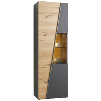 VITRINE  in furniert, mehrschichtige Massivholzplatte (Tischlerplatte) Wildeiche Graphitfarben, Wildeiche - Wildeiche/Graphitfarben, Natur, Glas/Holz (64/202/42cm) - Voglauer