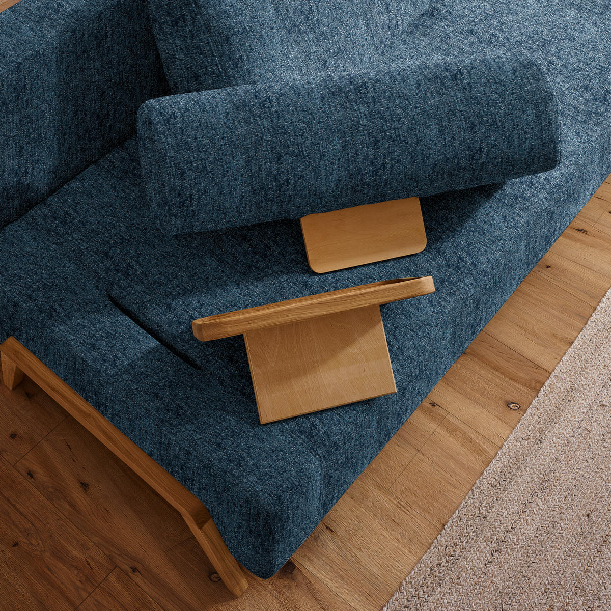 SCHLAFSOFA in Holz, Textil Blau  - Blau/Naturfarben, Design, Holz/Textil (211/88/102cm) - Niels Andersson