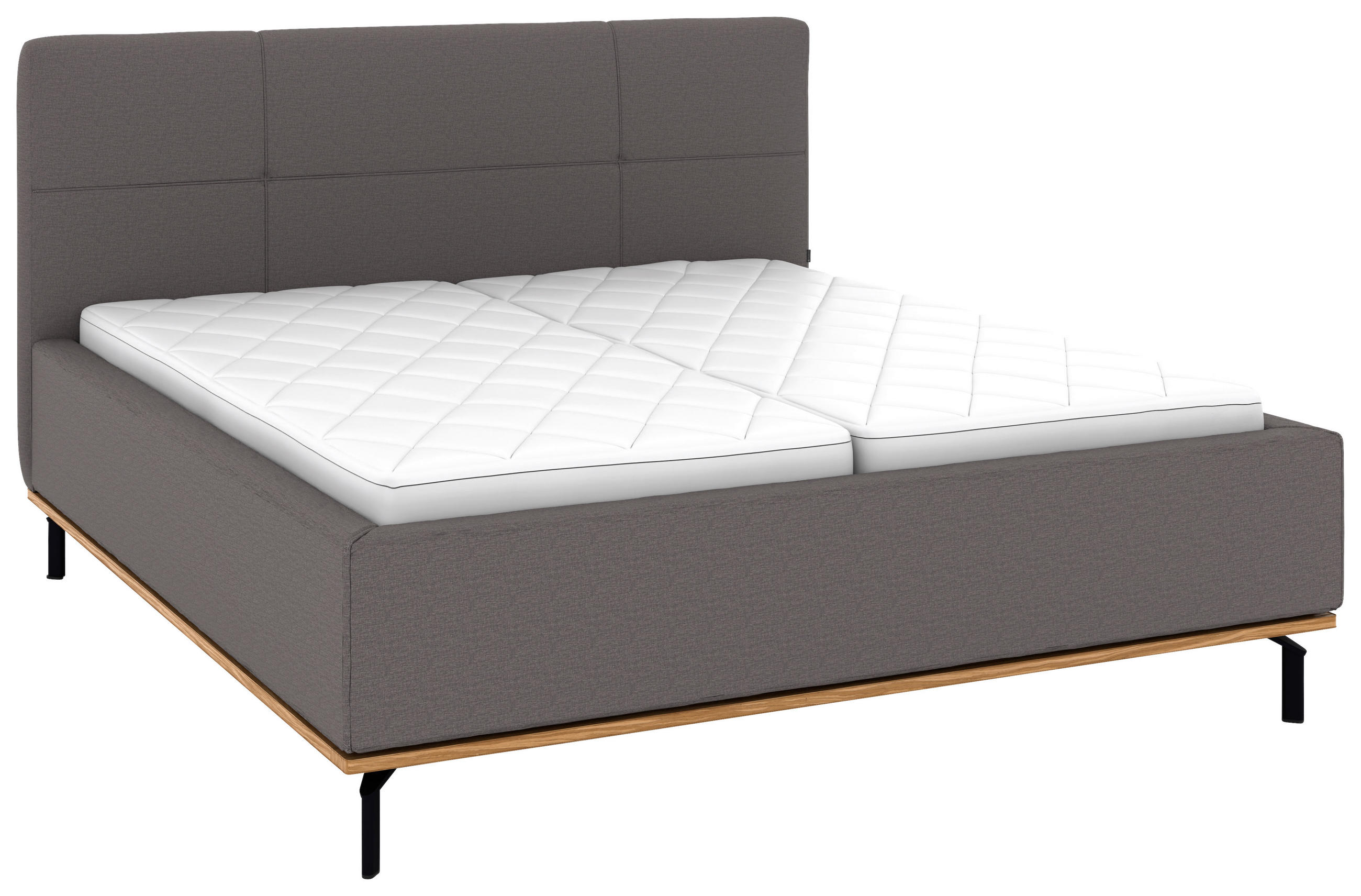POLSTERBETT 160/200 cm,  in Graubraun, Matratze, Lattenrost, Bettkasten, H2 + H2 = mittel  - Graubraun/Graphitfarben, Design, Holz/Textil (160/200cm) - Musterring