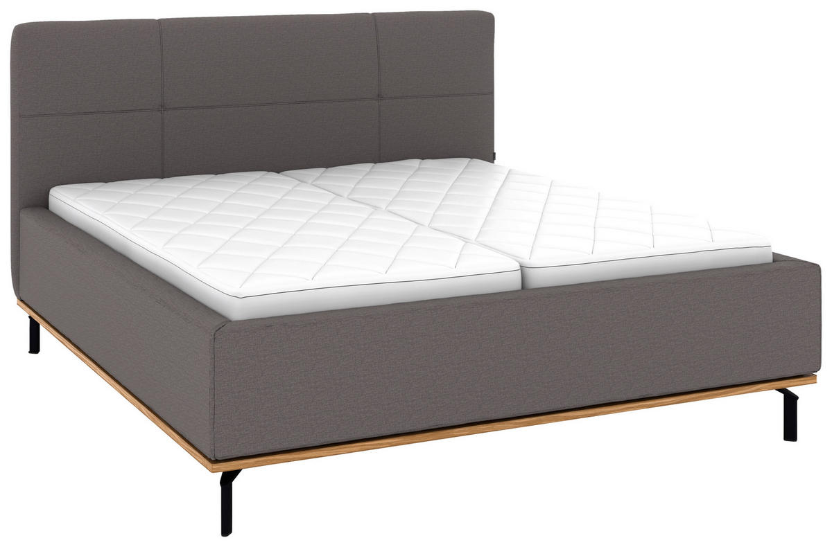 POLSTERBETT 160/200 cm,  in Graubraun, Matratze, Lattenrost, Bettkasten, H2 + H2 = mittel  - Graubraun/Graphitfarben, Design, Holz/Textil (160/200cm) - Musterring