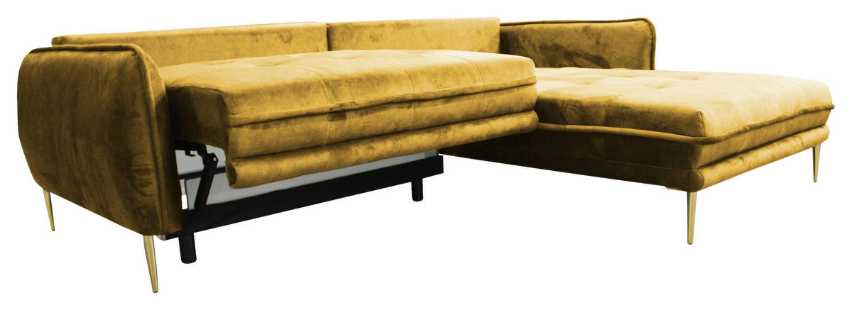 ECKSOFA in Velours Senfgelb  264/196 cm  - Goldfarben/Senfgelb, Design, Textil/Metall (264/196cm) - MID.YOU