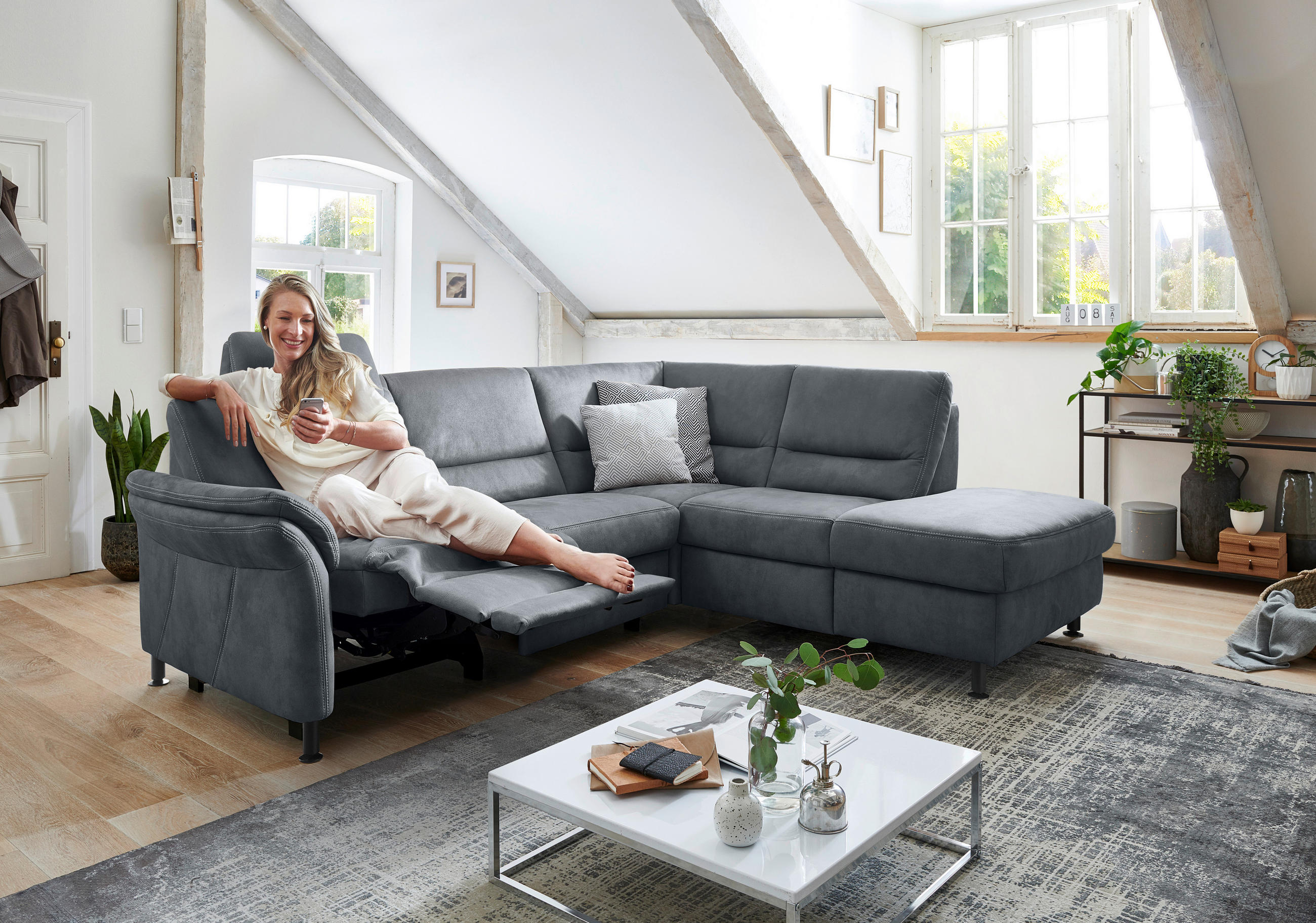 HÖRNSOFFA i flatväv blå  - blå/svart, Modern, metall/textil (227/203cm) - Beldomo System