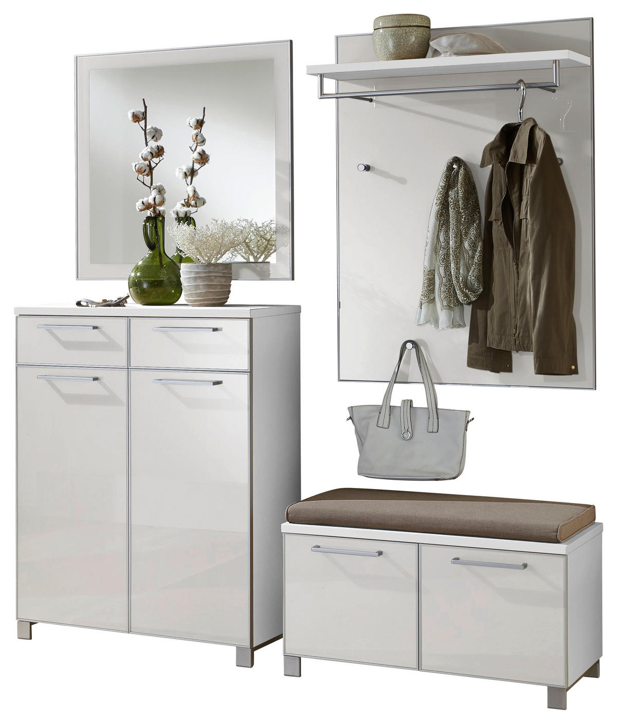 GARDEROBE 5-teilig  in 180/195/40 cm  - Weiß, Design, Glas/Holzwerkstoff (180/195/40cm)