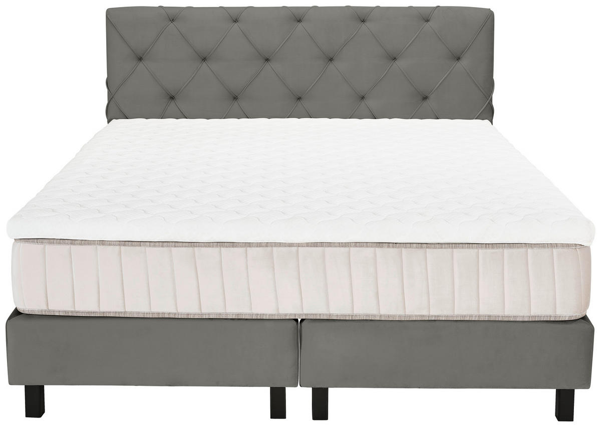 BOXSPRINGBETT 180/200 cm,  in Grau, Matratze, Topper, H3 = fest  - Schwarz/Grau, Design, Textil/Metall (180/200cm) - Esposa