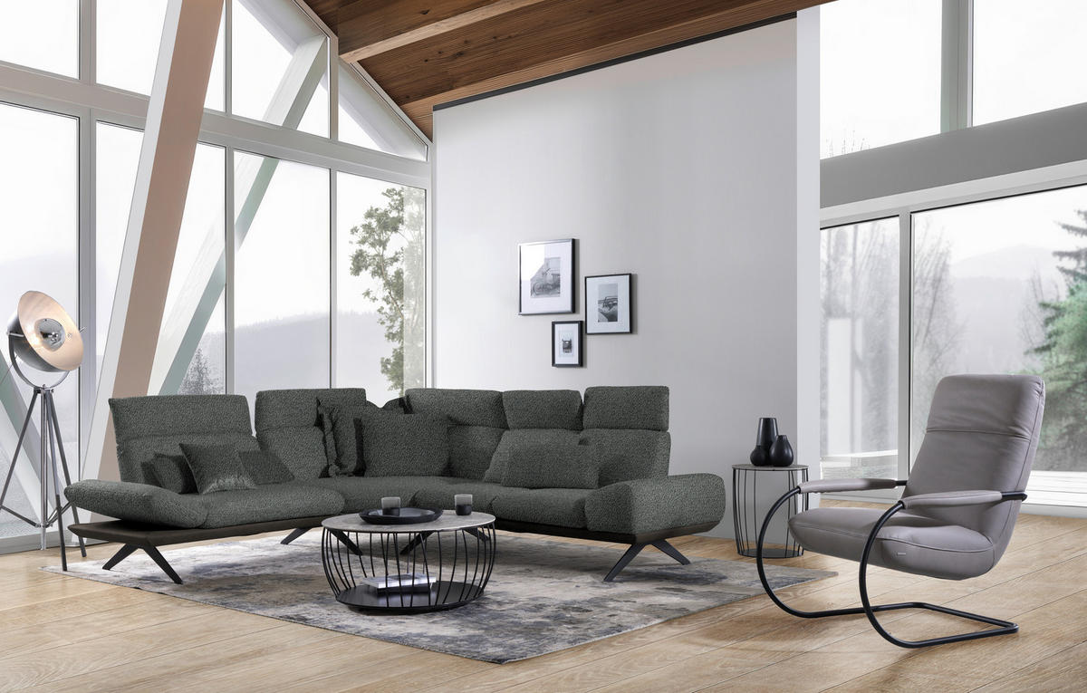 ECKSOFA in Flachgewebe Dunkelgrau  - Dunkelgrau/Schwarz, Design, Textil/Metall (239/270cm) - Koinor