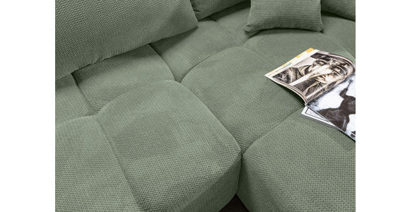 ECKSOFA Salbeigrün Plüsch Zierkissen, Rückenkissen, Bettkasten, Schlaffunktion, Rücken echt, Liegefläche im Originalstoff  - Salbeigrün/Schwarz, KONVENTIONELL, Kunststoff/Textil (253/192cm) - Carryhome