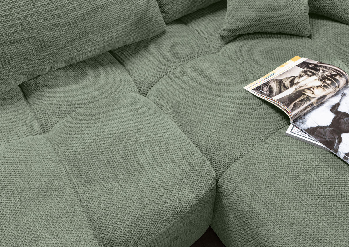 ECKSOFA Salbeigrün Plüsch Zierkissen, Rückenkissen, Bettkasten, Schlaffunktion, Rücken echt, Liegefläche im Originalstoff  - Salbeigrün/Schwarz, KONVENTIONELL, Kunststoff/Textil (253/192cm) - Carryhome