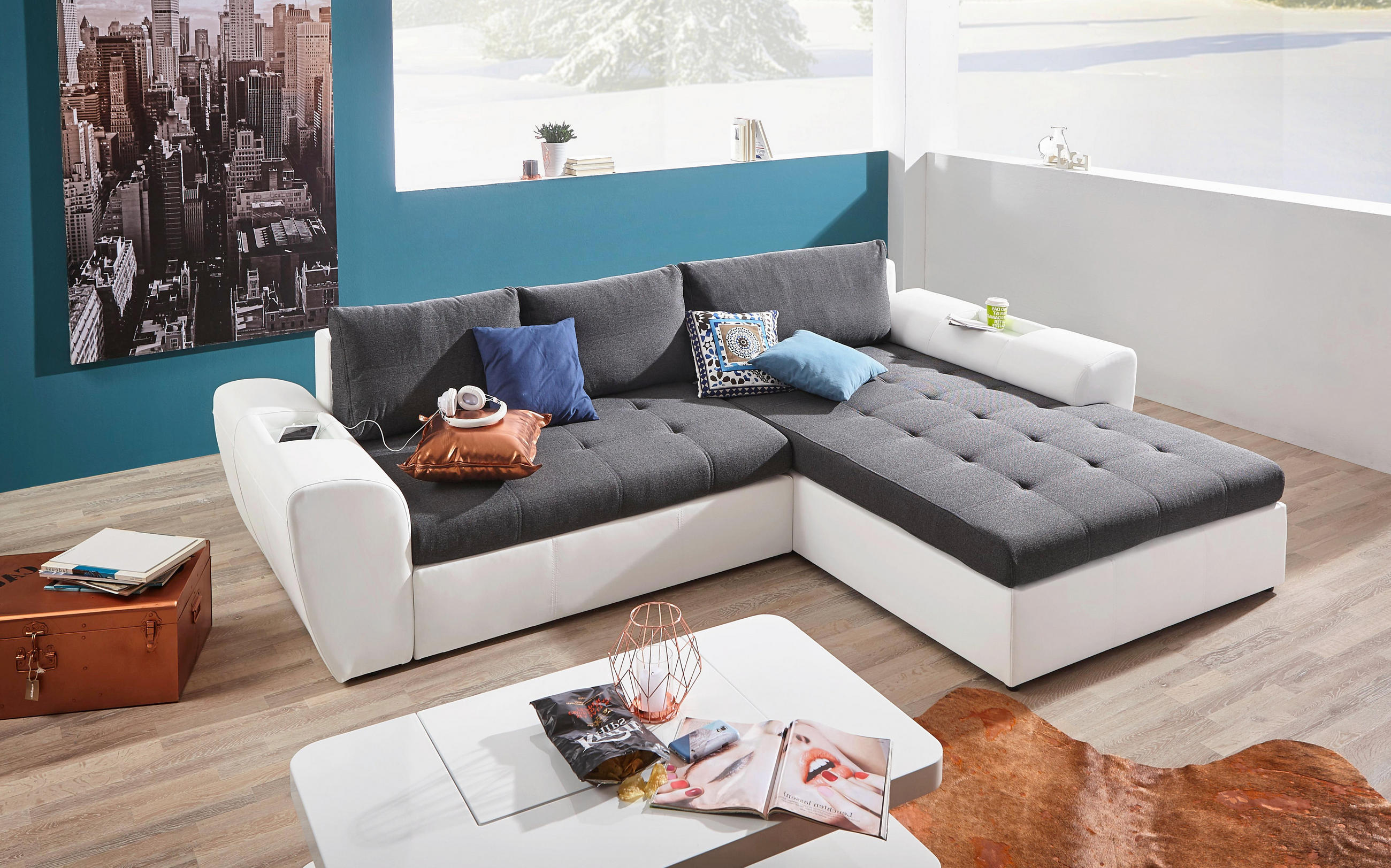 WOHNLANDSCHAFT in Anthrazit, Weiß Textil - Anthrazit/Schwarz, Design, Kunststoff/Textil (204/290cm) - CARRYHOME