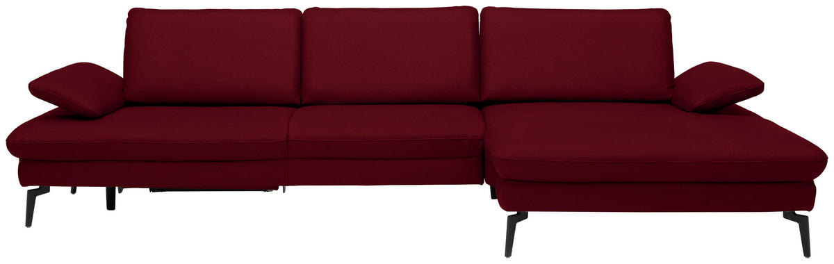 ECKSOFA in Echtleder Dunkelrot  - Schwarz/Dunkelrot, Design, Leder/Metall (325/157cm) - Dieter Knoll
