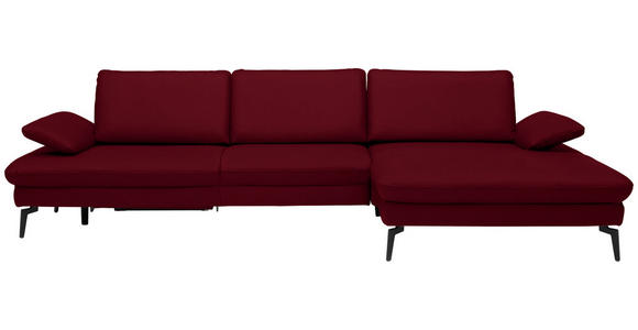 ECKSOFA in Echtleder Dunkelrot 325/157 cm - Schwarz/Dunkelrot, Design, Leder/Metall (325/157cm) - Dieter Knoll
