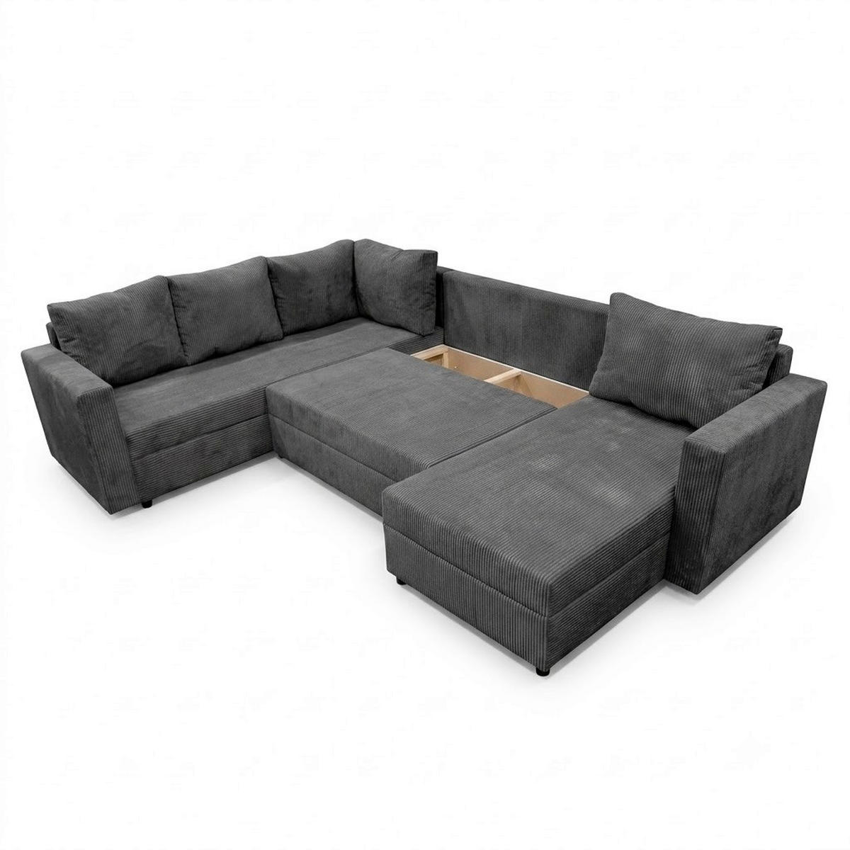 WOHNLANDSCHAFT TOP U Dunkelgrau Cord  - Dunkelgrau/Schwarz, Design, Kunststoff/Textil (223/304/156cm) - P & B