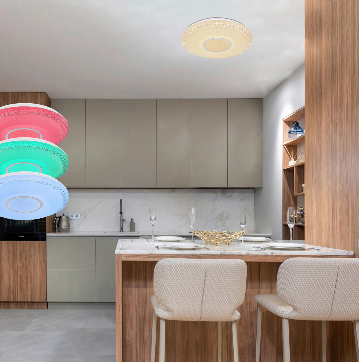 LED-DECKENLEUCHTE KLEMENS 50/9 cm   - Chromfarben/Opal, KONVENTIONELL, Kunststoff/Metall (50/9cm) - Globo