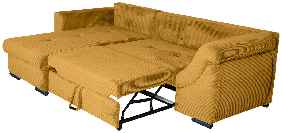 ECKSOFA Senfgelb Cord  - Senfgelb/Schwarz, KONVENTIONELL, Textil/Metall (168/258cm) - Carryhome