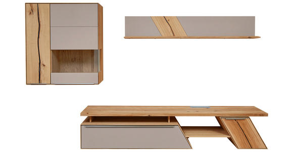 WOHNWAND in Eichefarben, Hellbraun 304/190/54 cm - Hellbraun/Edelstahlfarben, Natur, Glas/Holz (304/190/54cm) - Valnatura