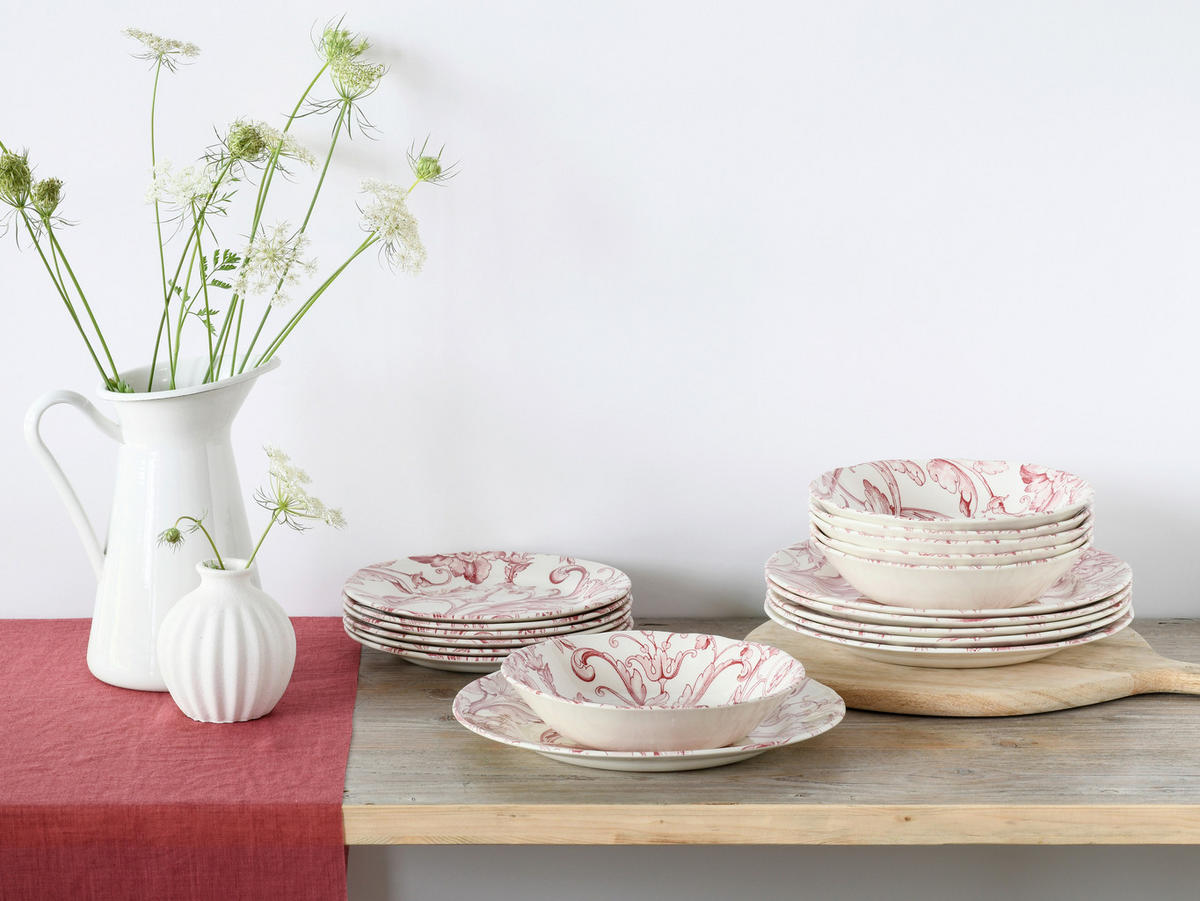 SERVIS Venecia Blue 18 delar  - vit/gammelrosa, Basics, keramik (31/30/32cm) - Creatable