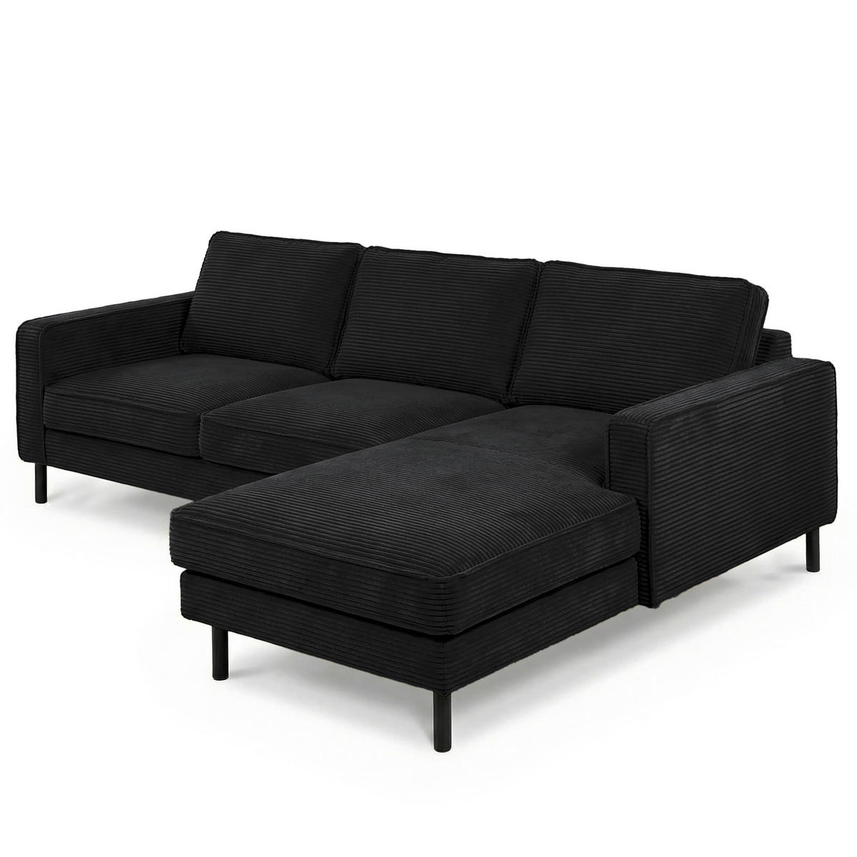 ECKSOFA Cord Schwarz  - Schwarz, Design, Textil/Metall (238/166cm) - Livetastic