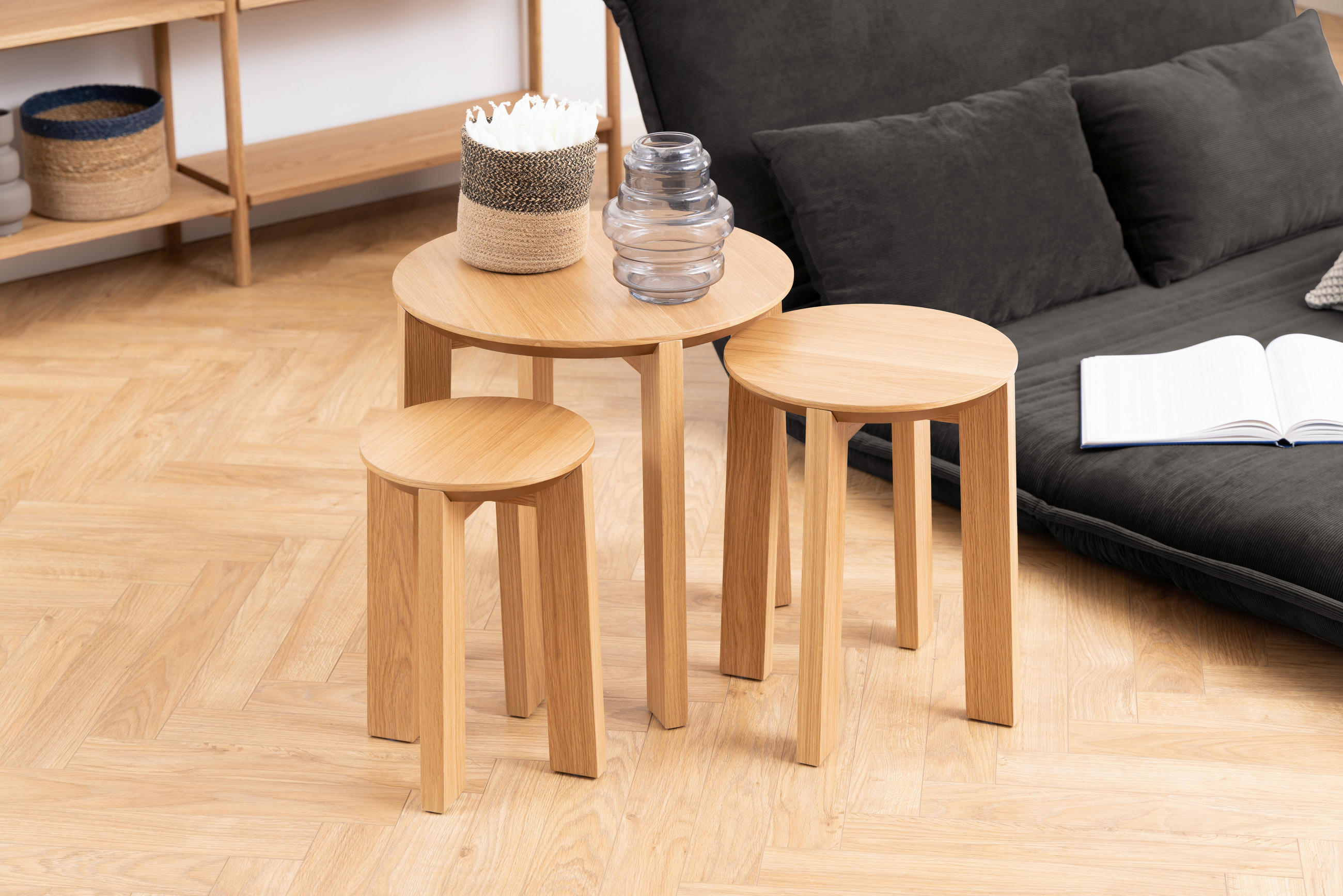 COUCHTISCHSET Eiche furniert rund Naturfarben  - Naturfarben, Design, Holz/Holzwerkstoff (50/50/50cm) - MID.YOU