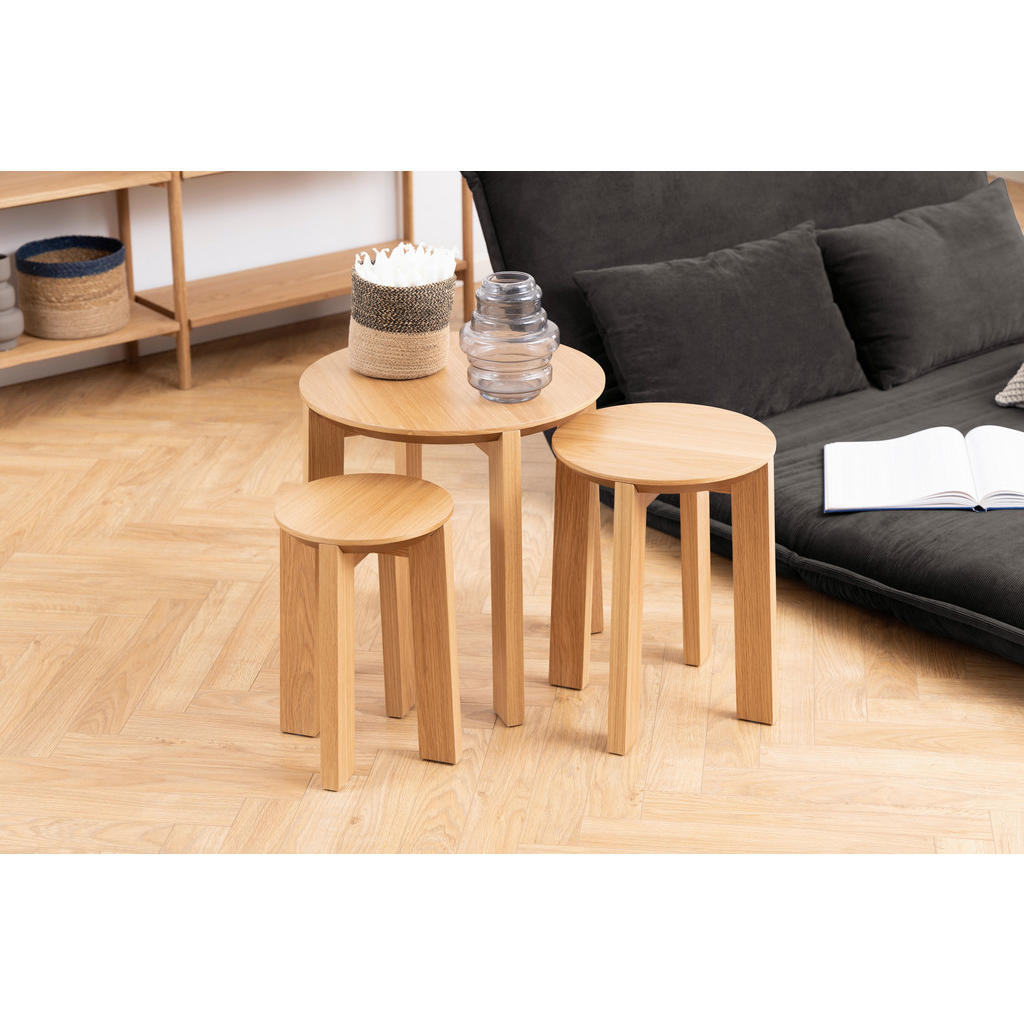 Thumbnail - Mid.you Couchtischset, Natur, Holz, Holzwerkstoff, 3-teilig, Eiche, furniert, rund, eckig, 50x50x50 cm, Wohnzimmer, Wohn...