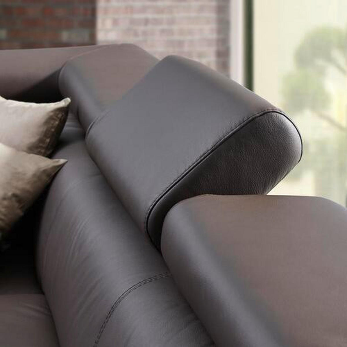 Ecksofa inkl. Funktion Dunkelbraun Kombination Echtleder/Lederlook Lederlook  - Chromfarben/Dunkelbraun, Design, Leder/Textil (265/212cm) - Stylife
