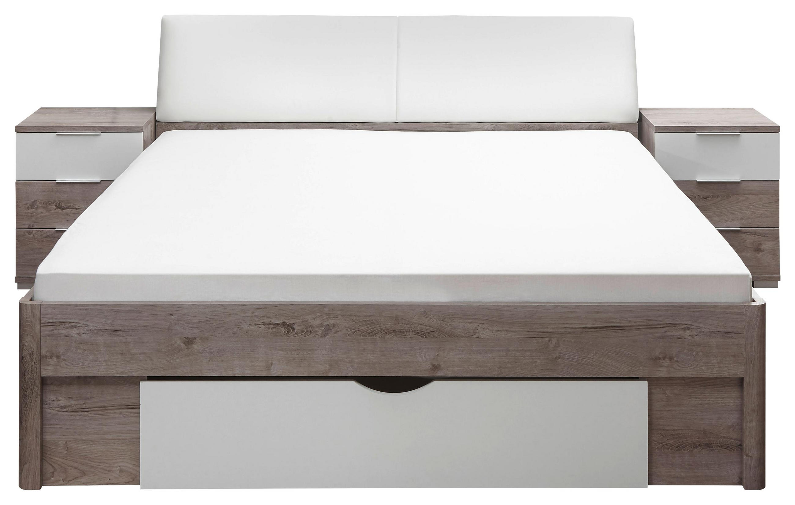 Bettanlage in Weiß, Eichefarben