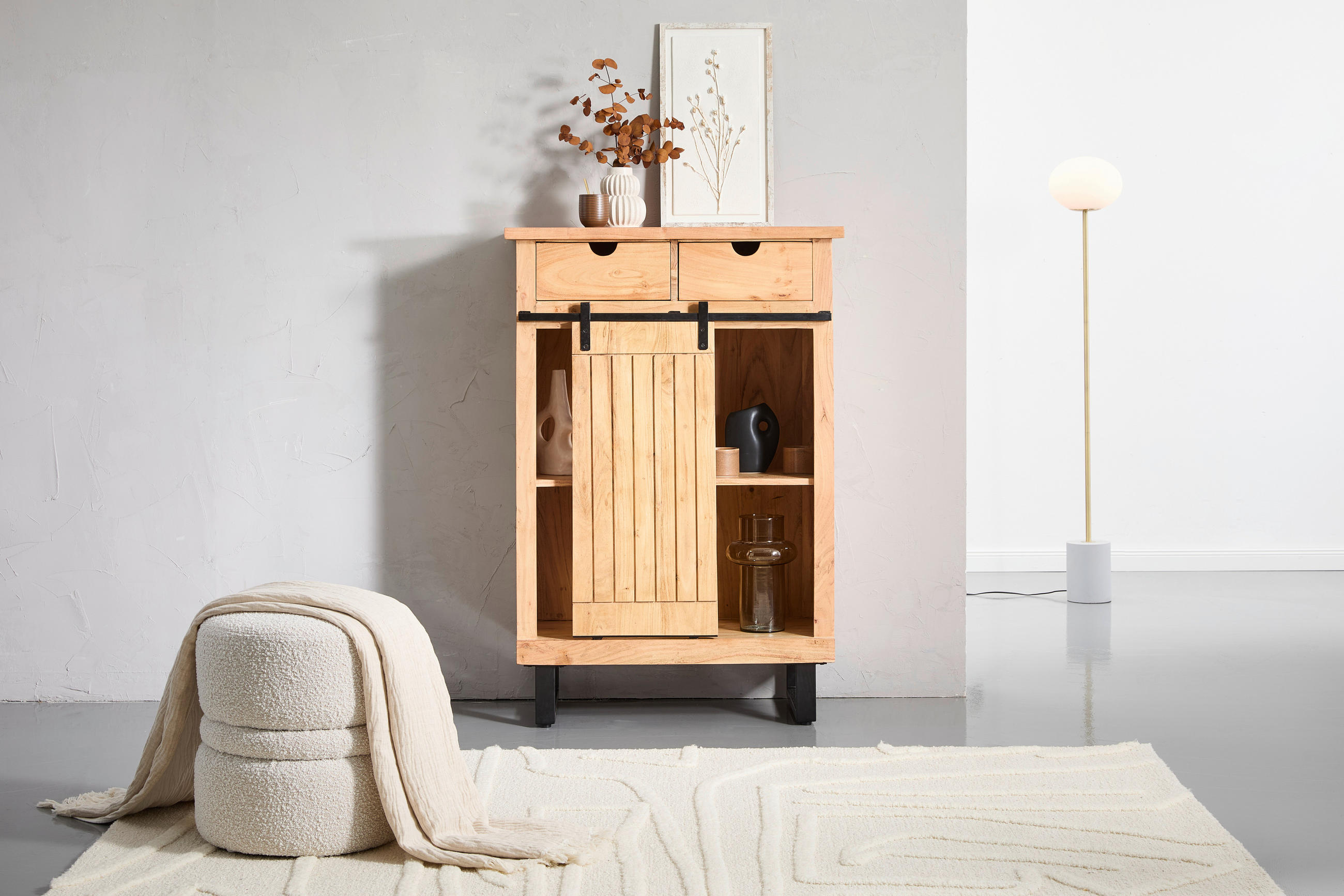 HIGHBOARD Juba  in 85/125/40 cm  - Schwarz/Naturfarben, Natur, Holz/Metall (85/125/40cm) - Livetastic