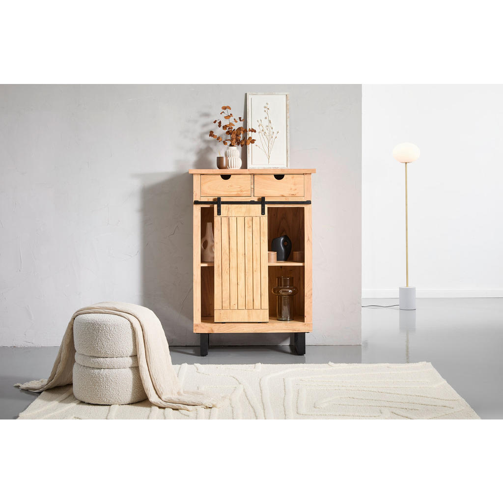 Thumbnail - Livetastic Highboard Juba, Natur, Metall, Akazie, massiv, Texte, 1 Fächer, 2 Schubladen, 85x125x40 cm, handgemacht, Holz...