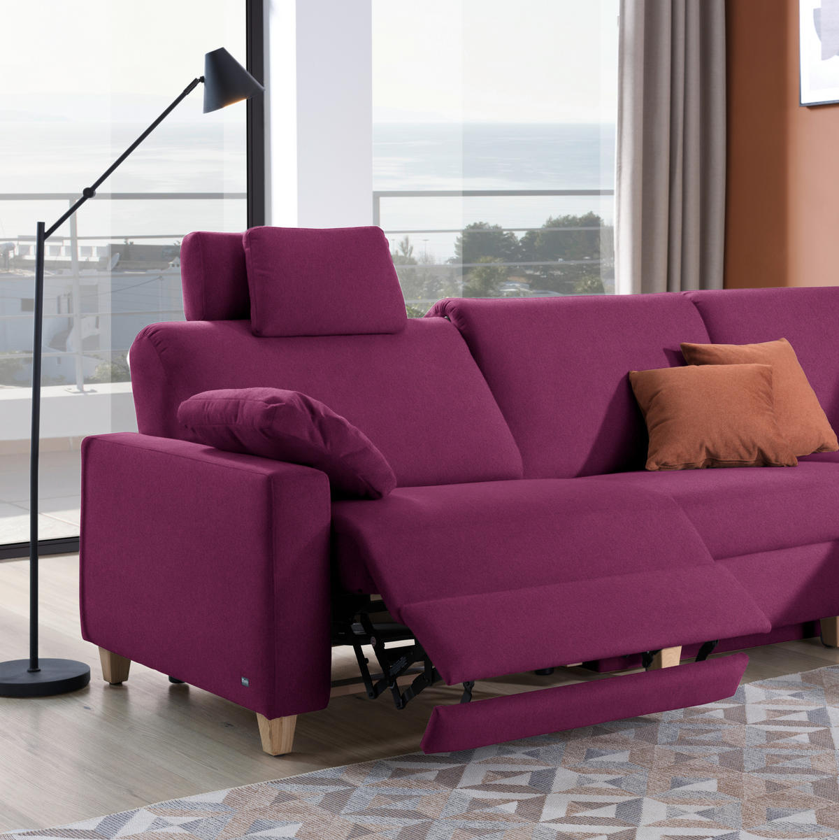 ECKSOFA in Flachgewebe Beere  261/203 cm  - Eichefarben/Beere, KONVENTIONELL, Holz/Textil (261/203cm) - Sedda