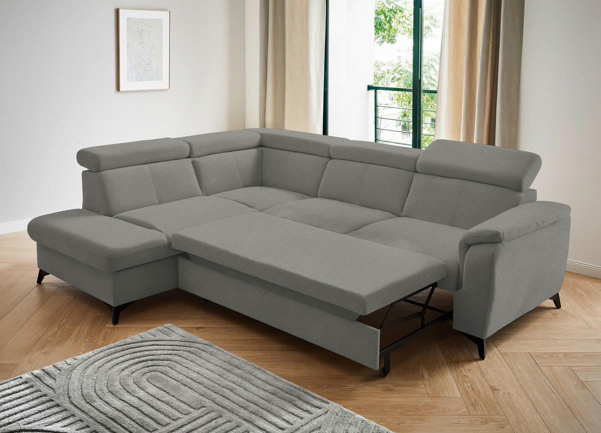 ECKSOFA in Mikrofaser Hellgrau  - Hellgrau/Schwarz, Design, Textil/Metall (203/260cm) - Stylife