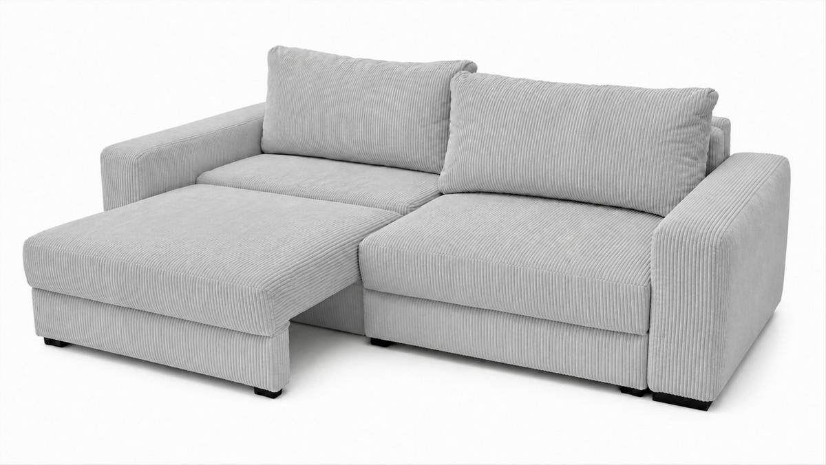 3-SITZER-SOFA Cord Hellgrau  - Hellgrau/Schwarz, Basics, Holz/Textil (250/90/110cm) - MID.YOU