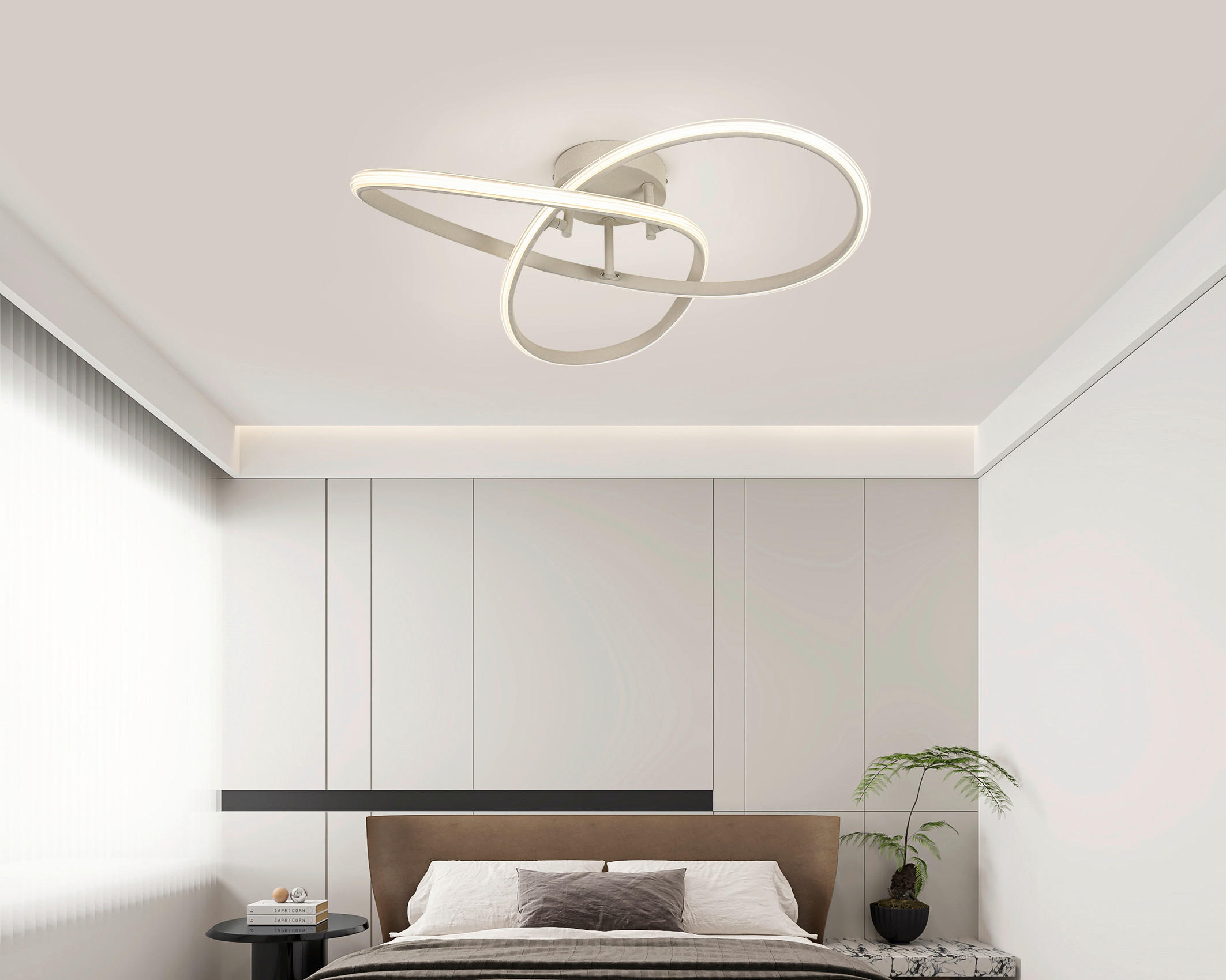 LED MENNYEZETI LÁMPA - króm/homok, Design, műanyag/fém (55/55/15cm) - Novel