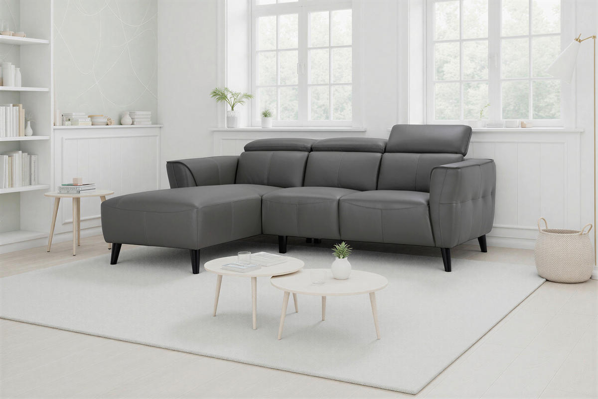 ECKSOFA  in Echtleder Grau  173/223 cm  - Grau, KONVENTIONELL, Leder (173/223cm) - MID.YOU