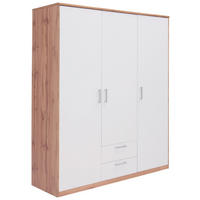 DREHTÜRENSCHRANK 157/194/54 cm,  in Weiß, Eiche Wotan, 3 Tür(en)  - Silberfarben/Eiche Wotan, Basics, Holzwerkstoff/Kunststoff (157/194/54cm) - Xora