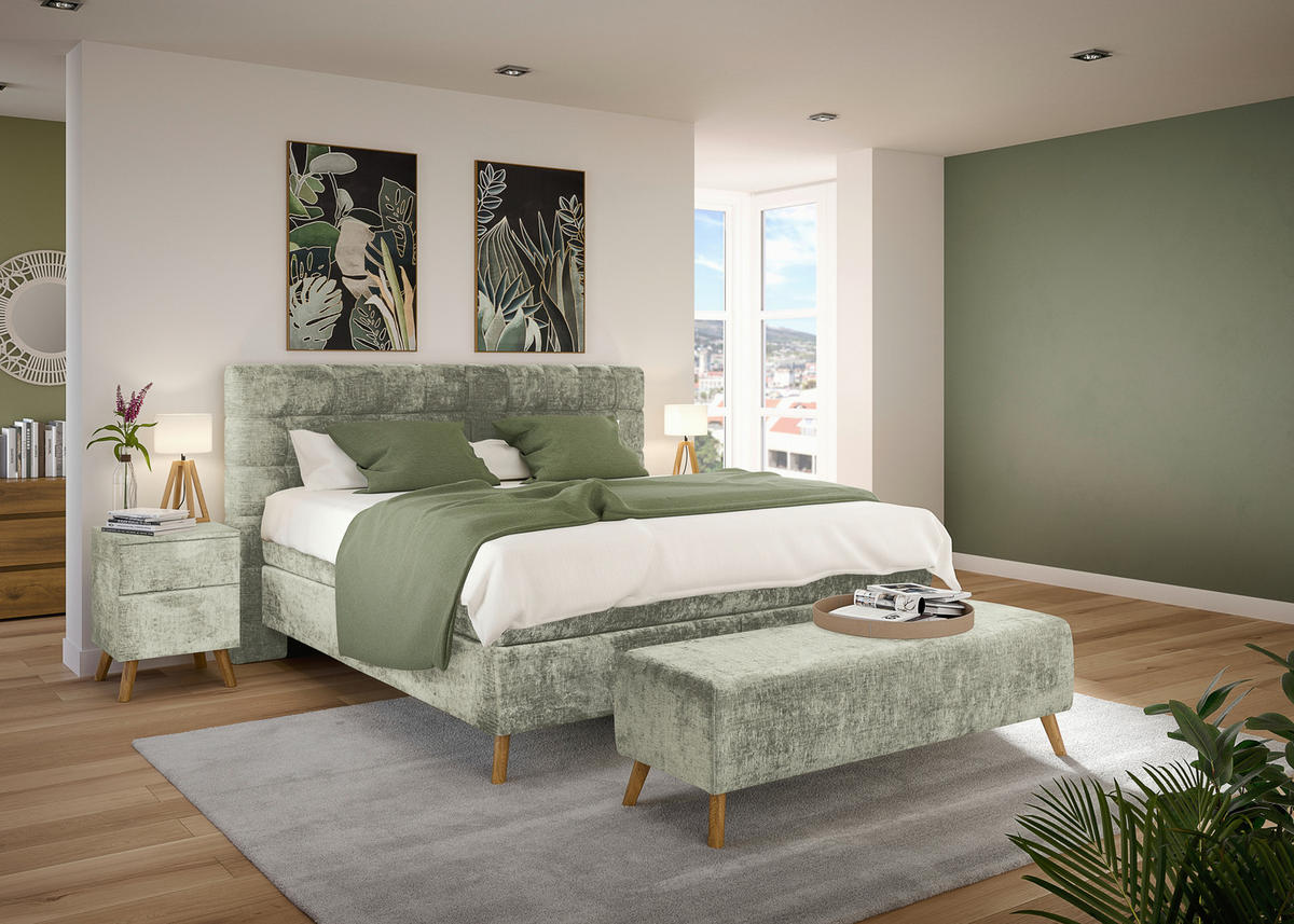 BETTBANK 145/45/48 cm   - Hellgrün, Design, Holz/Textil (145/45/48cm) - Esposa