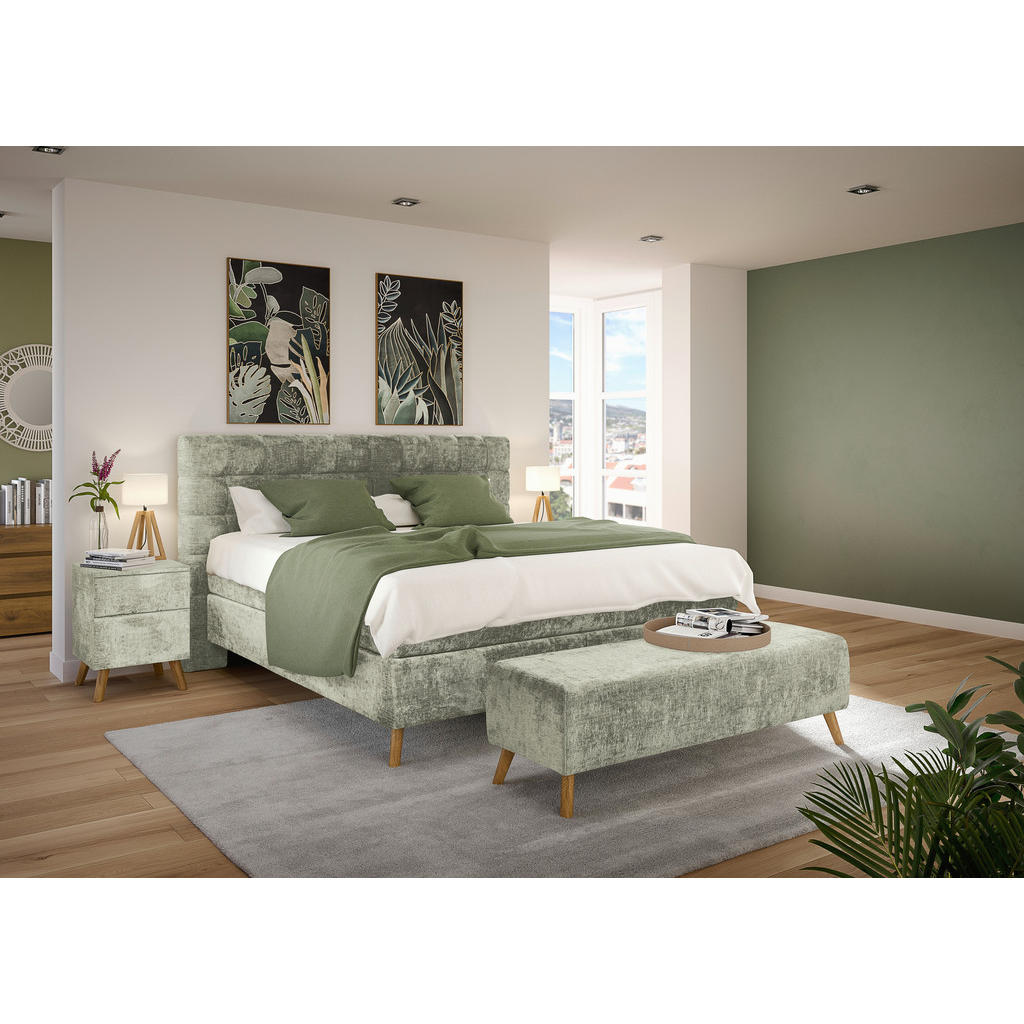 Thumbnail - Esposa Nachtschrank, Hellgrün, Holz, Textil, Eiche, vollmassiv, 2 Schubladen, 40x60x40 cm, Schlafzimmer, Nachttische