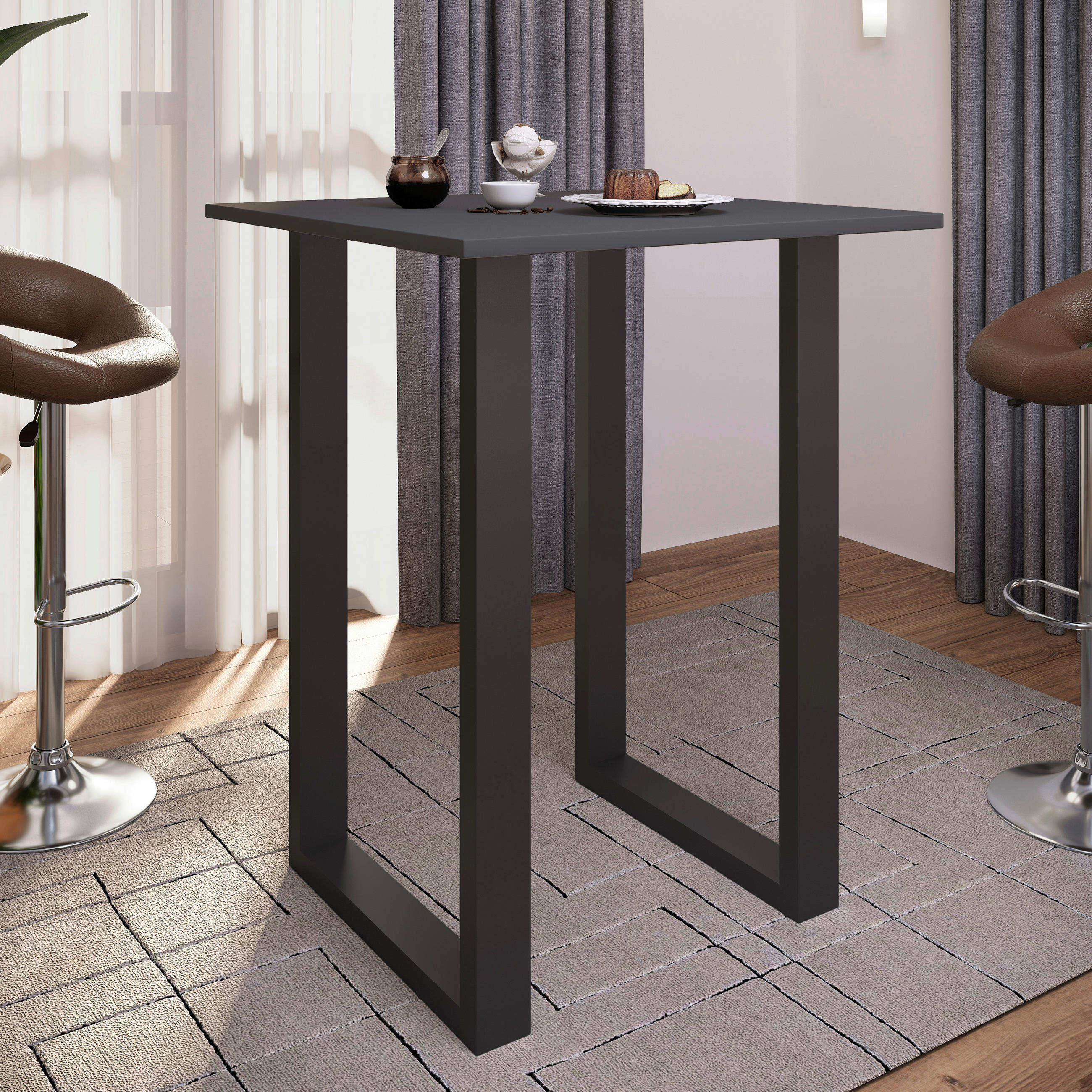 BARTISCH in Metall, Holzwerkstoff 80/102/80 cm   - Anthrazit/Silberfarben, KONVENTIONELL, Holzwerkstoff/Metall (80/102/80cm)