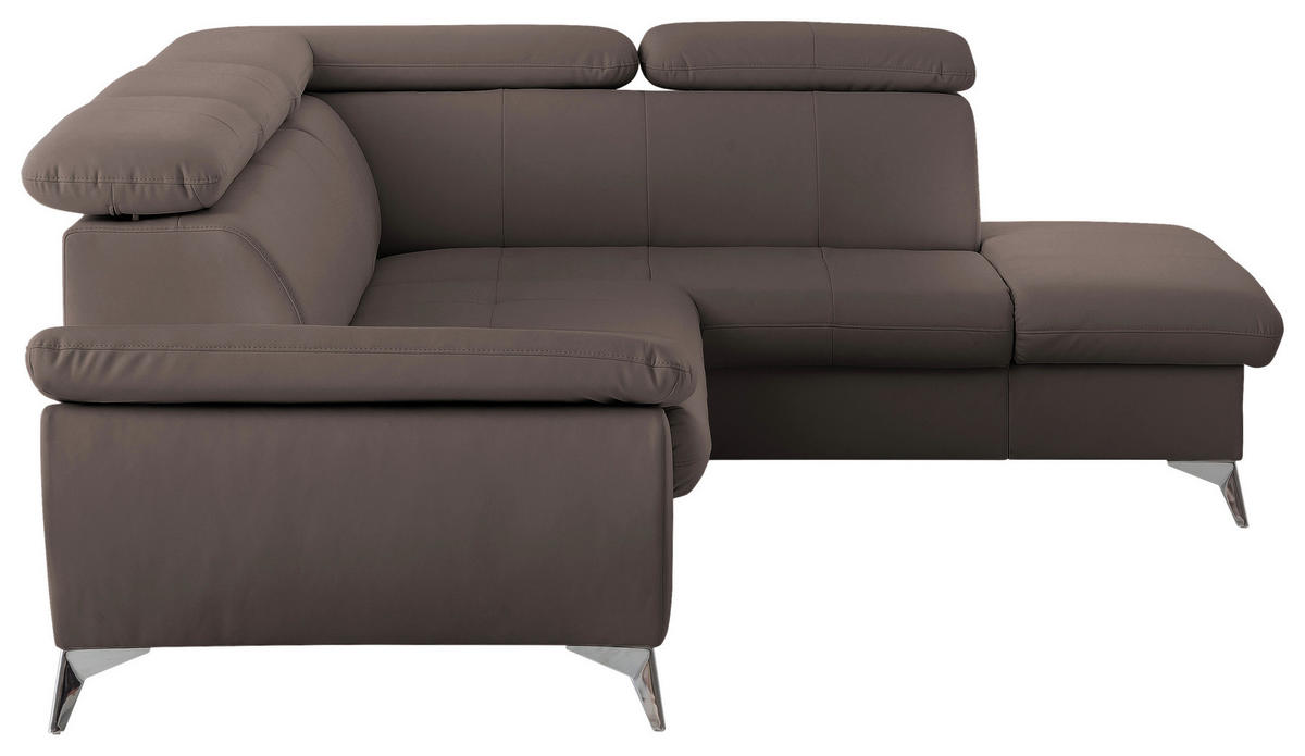 ECKSOFA Braun Lederlook  - Chromfarben/Braun, KONVENTIONELL, Textil/Metall (256/209cm) - Livetastic