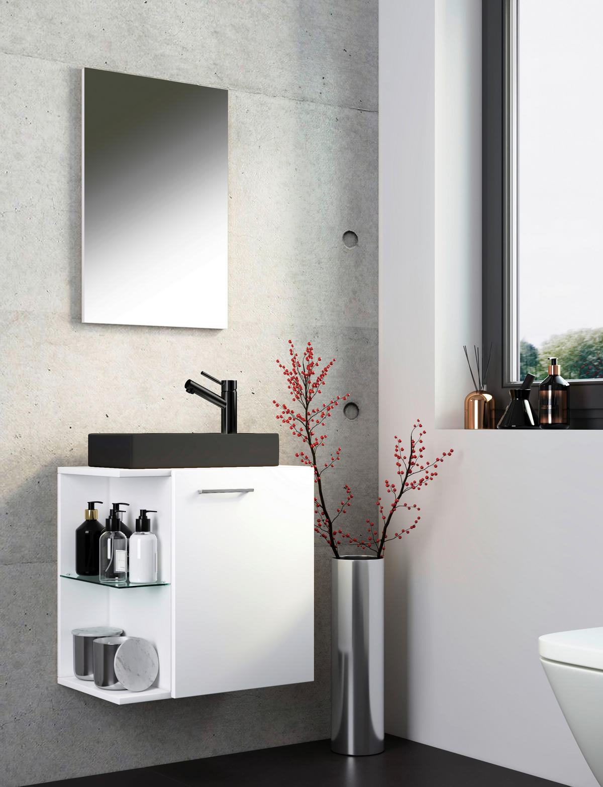 GÄSTEBAD - Schwarz/Weiß, MODERN, Glas/Keramik (52cm) - MID.YOU