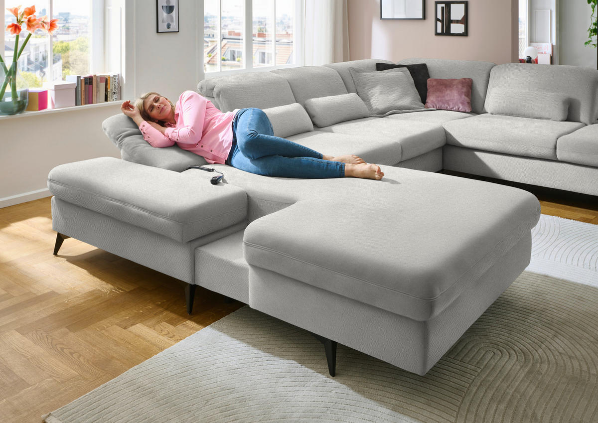 WOHNLANDSCHAFT Chenille Cappuccino  - Schwarz/Cappuccino, Design, Textil/Metall (198/364/255cm) - Beldomo Style