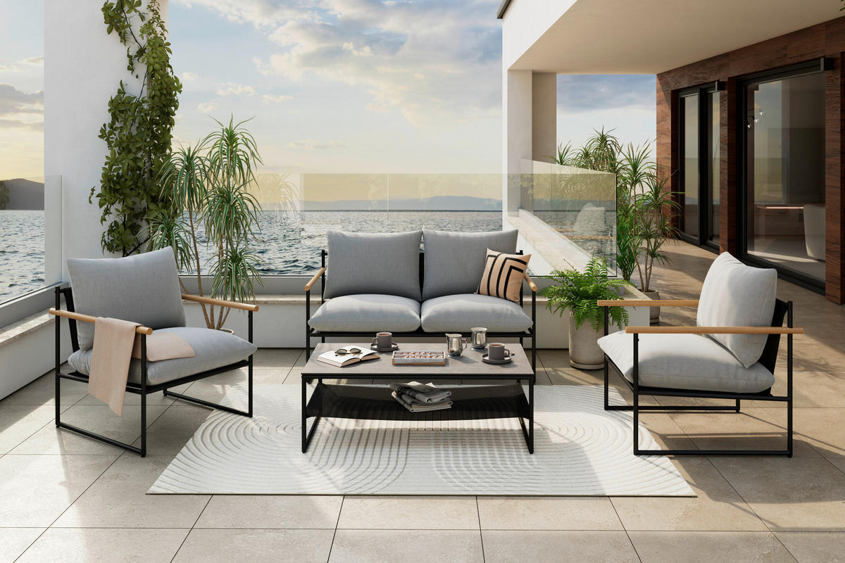 GARTENSET Webstoff Eisen  - Hellgrau/Schwarz, Design, Glas/Textil - Ambia Garden