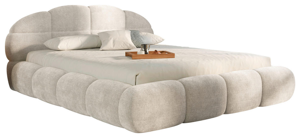 POLSTERBETT 180/200 cm,  in Beige, gepolstertes Kopfteil, Lattenrost, Bettkasten,  - Beige/Schwarz, Design, Holz/Textil (180/200cm) - Chameo