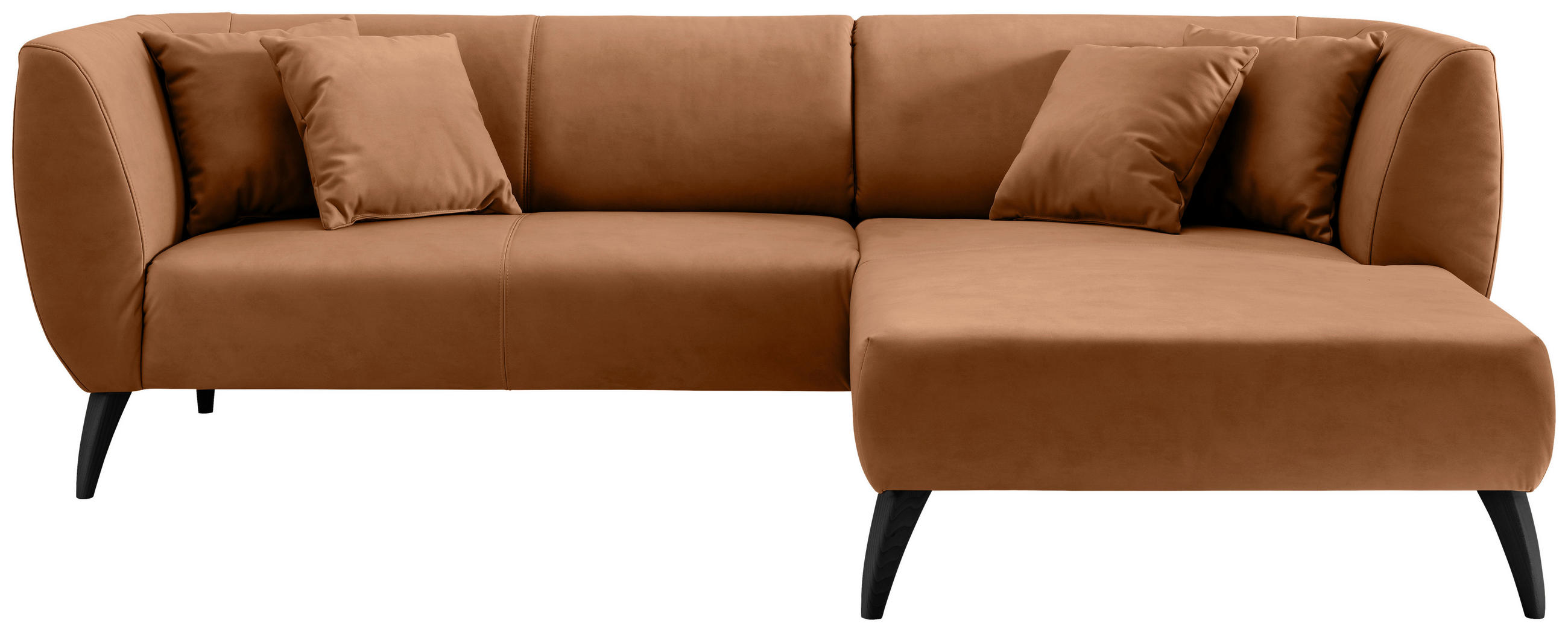 ECKSOFA Cognac Lederlook  - Cognac/Schwarz, MODERN, Holz/Textil (264/160cm) - Livetastic