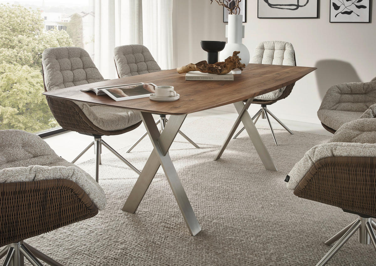 ARMLEHNSTUHL  Sitzfläche 360° drehbar Webstoff  - Edelstahlfarben/Beige, Design, Kunststoff/Textil (63/89/69cm) - Johann Jakob