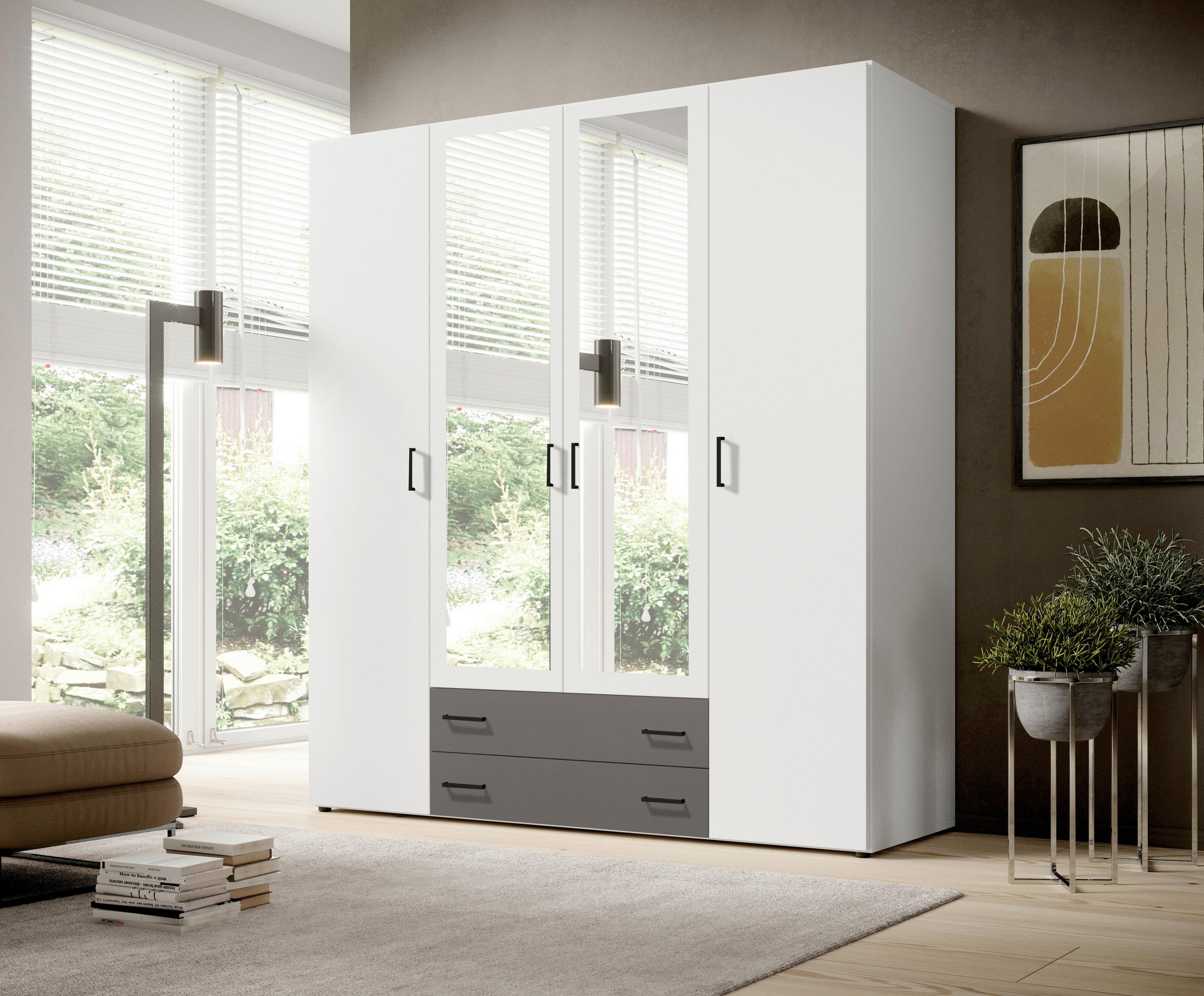 ORMAR S KLASIČNIM VRATIMA boje grafita, bijela   - bijela/boje grafita, Konvencionalno, staklo/drvni materijal (160,5/176/51,1cm) - Xora