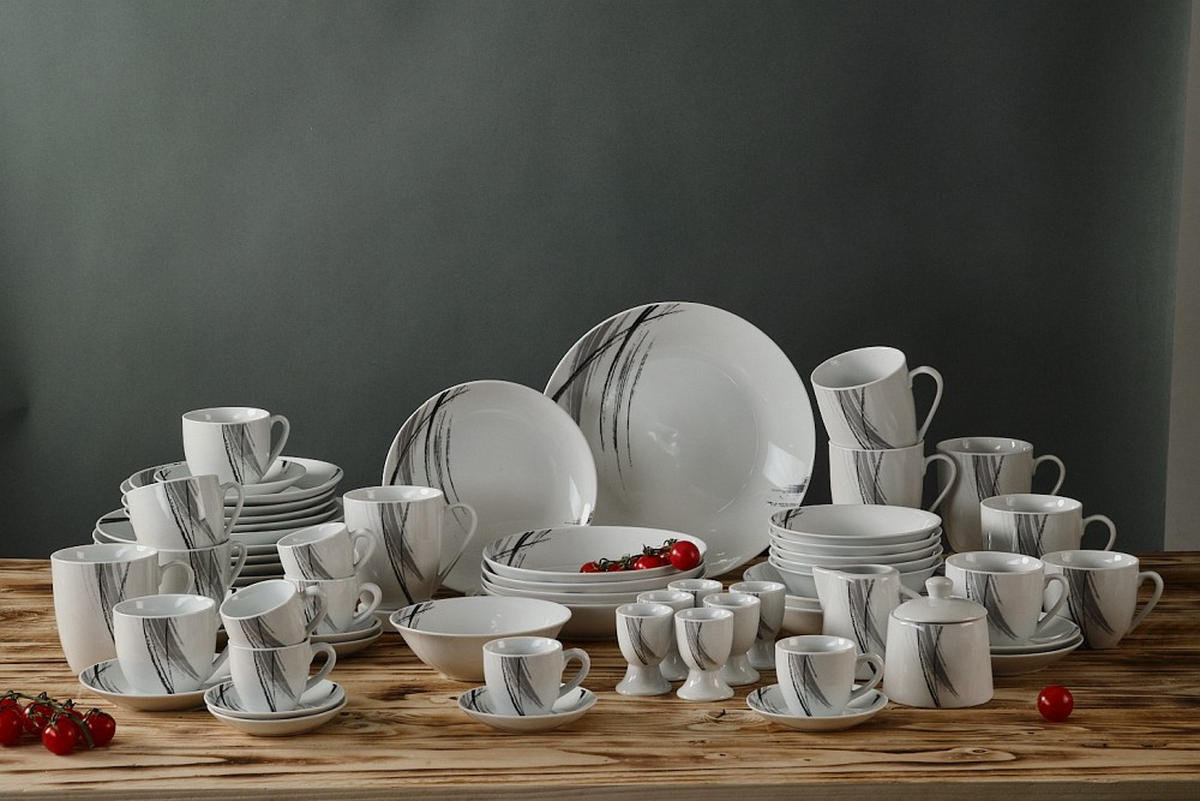 KOMPLETT SERVIS Roma 62 delar  - vit/grå, Basics, keramik - Novel