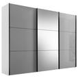 SCHWEBETÜRENSCHRANK  in Weiß, Hellgrau  - Hellgrau/Schwarz, KONVENTIONELL, Glas/Holzwerkstoff (298/222/68cm) - Moderano