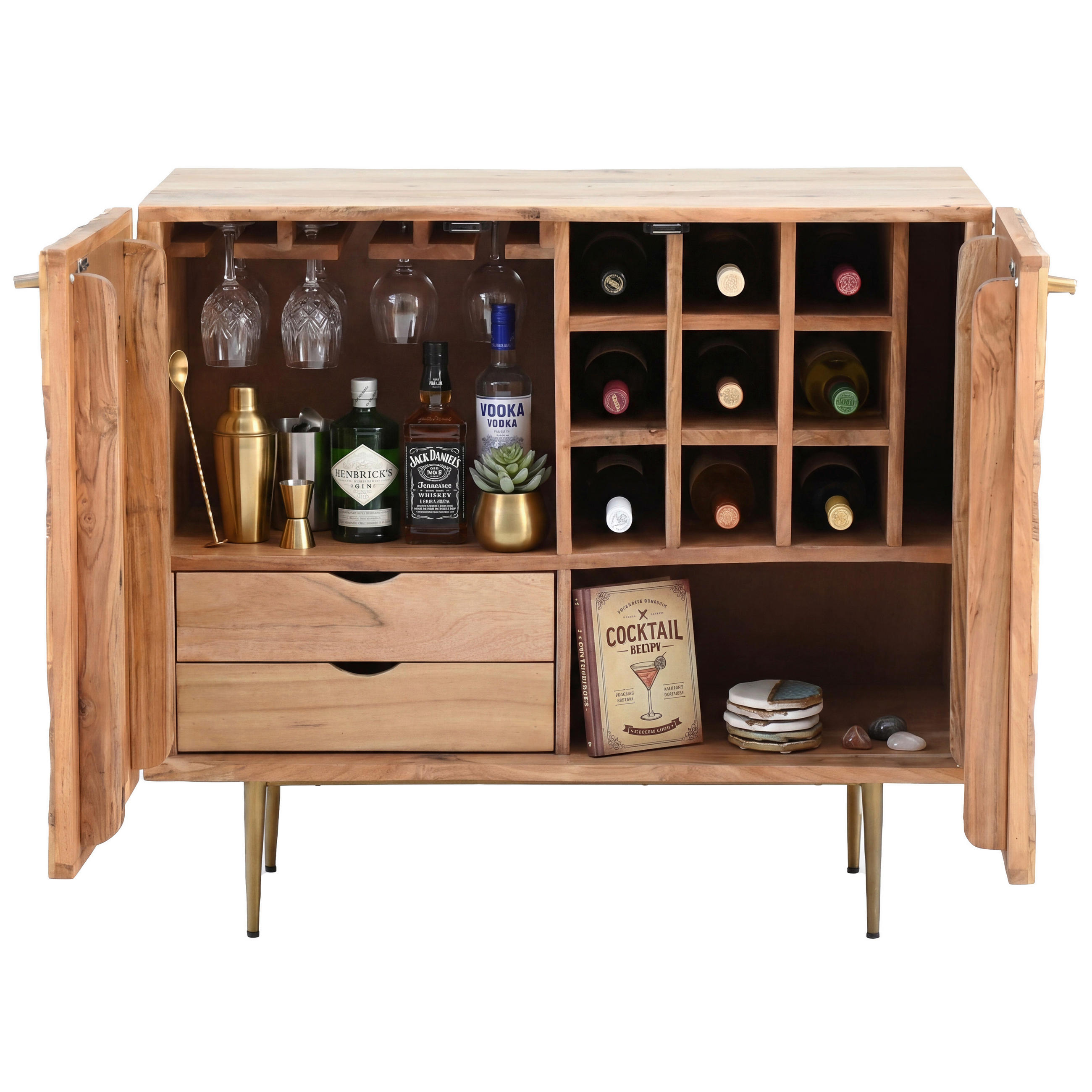 BAR Akaziefarben  - Goldfarben/Akaziefarben, Design, Holz/Metall (90/45/78cm) - Livetastic