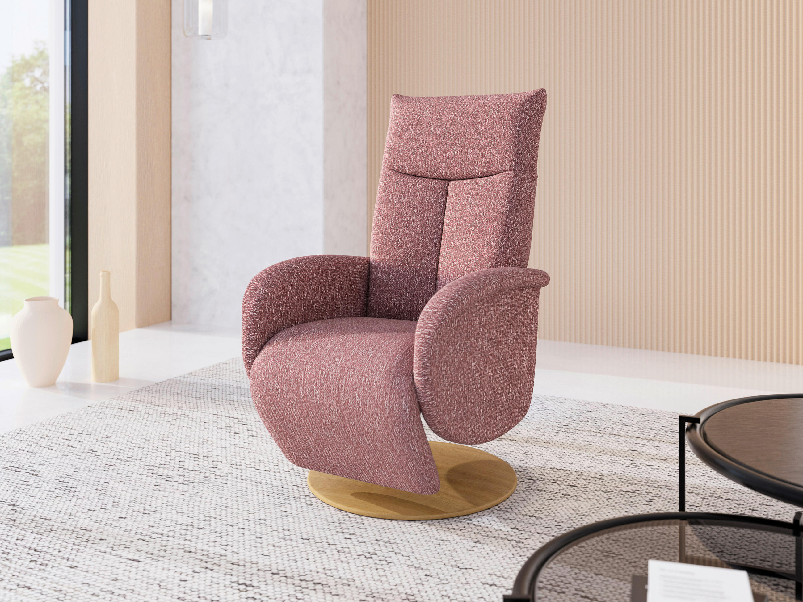 RELAXSESSEL GLENDALE E Chenille Kopfteilverstellung, Rücken echt    - Eichefarben/Aubergine, KONVENTIONELL, Holzwerkstoff/Textil (75/112/82cm) - Sit & More