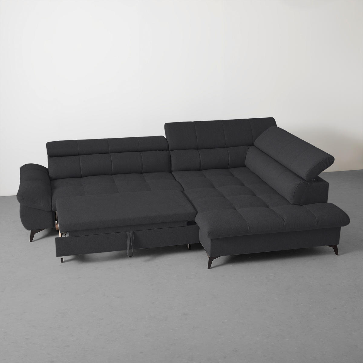 ECKSOFA in Chenille Schwarz  - Schwarz, Modern, Textil/Metall (296/201cm) - Livetastic